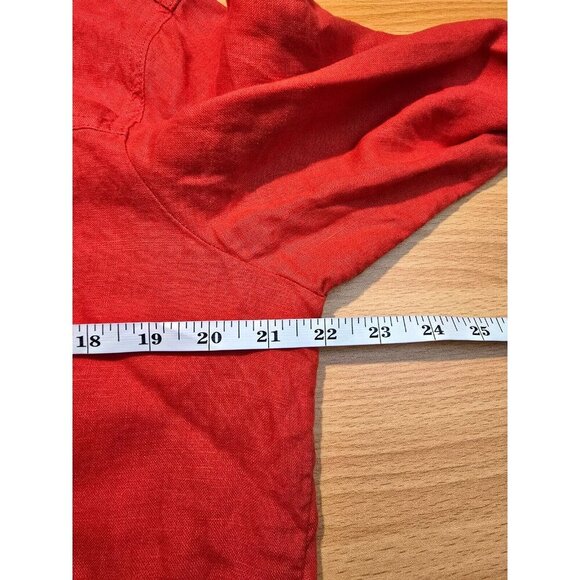 Jones & Co Linen Blouse Women XL Red Button Pockets Long Sleeve Breathable Woven - Picture 4 of 15